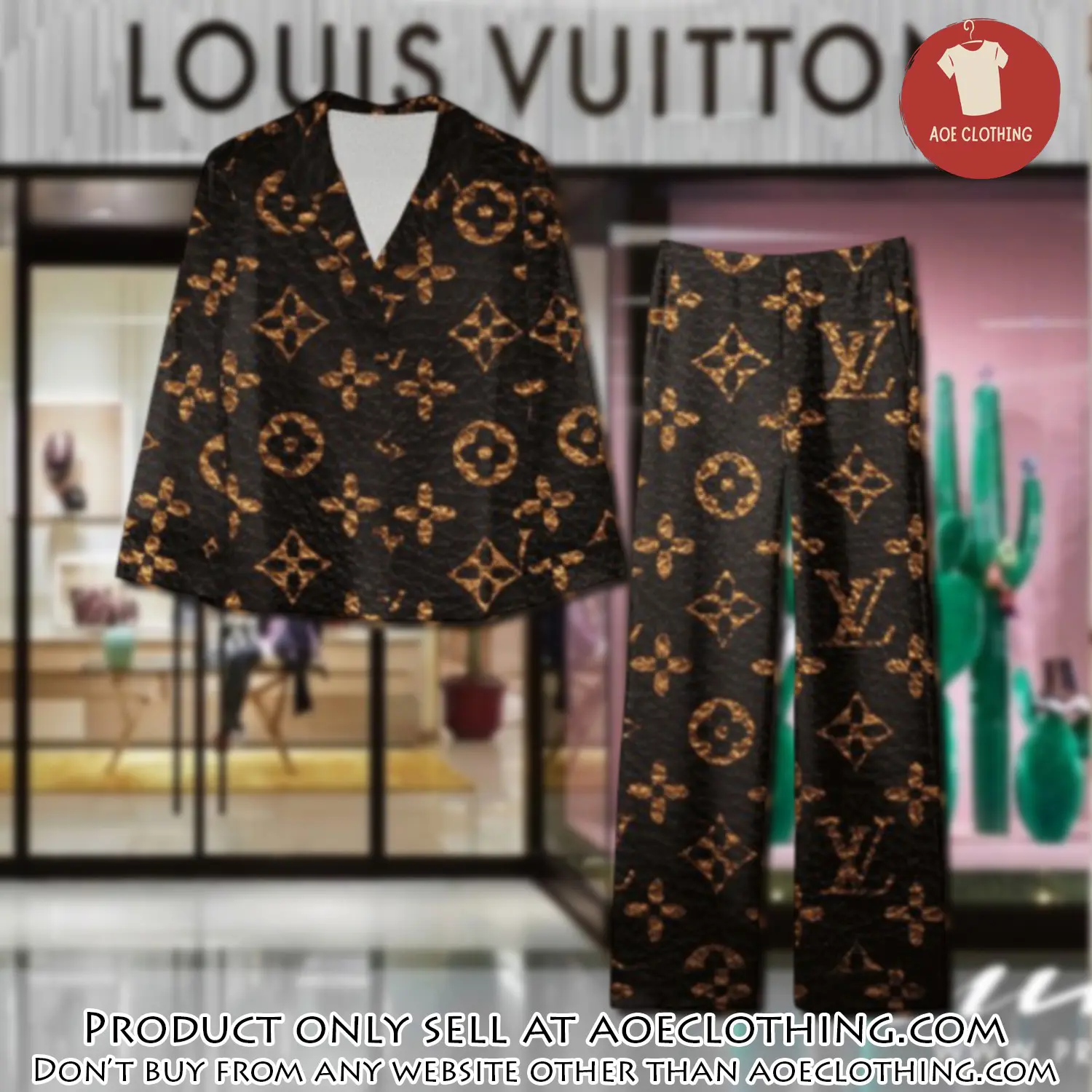 Trending luxury lv satin pajama set pjs1079 aoe2549981